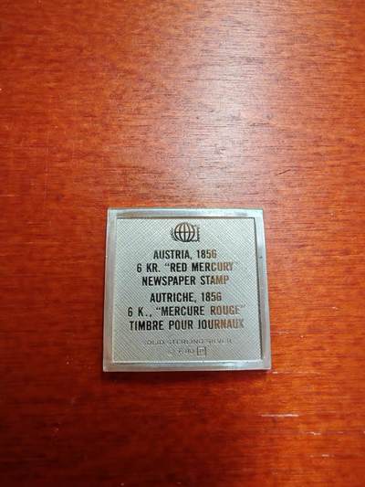 长老汇蛇年精选第二十场拍卖 世界珍邮系列之1856奥地利红色墨丘利银邮票，7.81克925银，美国富兰克林造币厂，eBay90美元