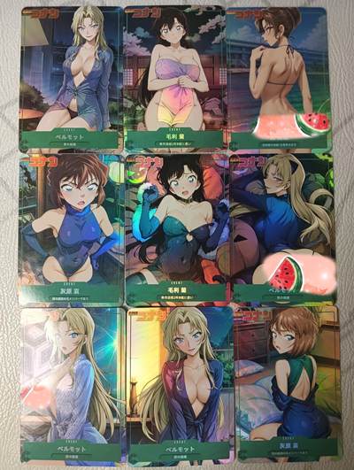 花开卡拍第30期（7月13号周日截拍，品控勿拍!!!拍品不寄存，运费5元，自制卡难免瑕疵，可能存在轻微撞角爆边等出厂瑕疵，品控介意勿拍！） - 嘎嘎鸭 柯南女角色第一弹 折光彩闪套卡9张