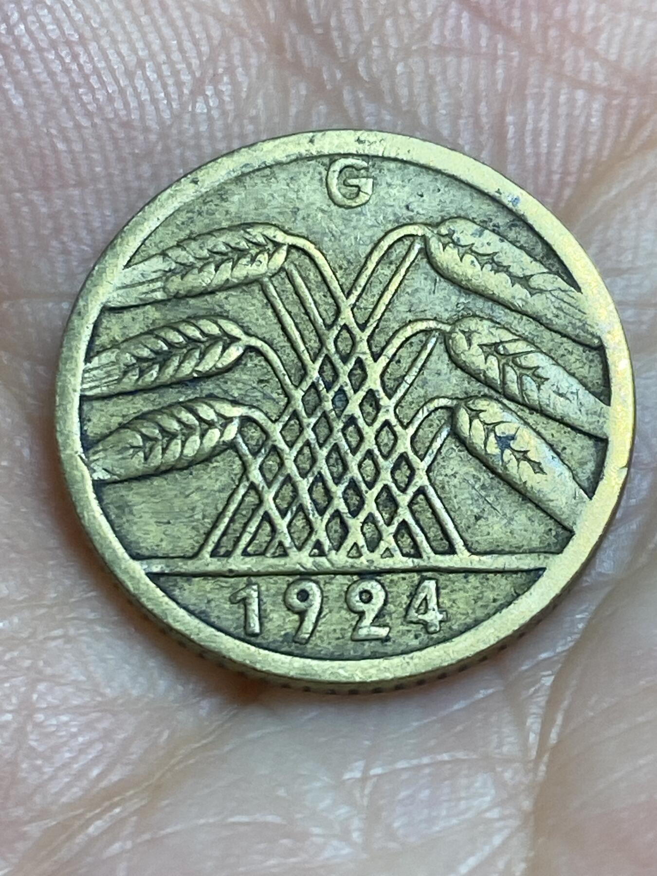 2025年第六十四场(总第九十场）外国好品散币(免佣金) 魏玛共和国1924年5芬尼(RENTEN地产抵押马克，G标，卡尔斯鲁厄造，仅发行3年)