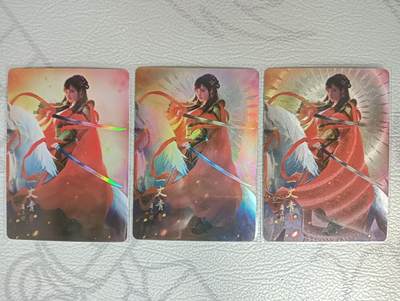 花开卡拍第30期（7月13号周日截拍，品控勿拍!!!拍品不寄存，运费5元，自制卡难免瑕疵，可能存在轻微撞角爆边等出厂瑕疵，品控介意勿拍！） - 群星水浒 红衣三娘 彩闪、折彩、粗闪3张