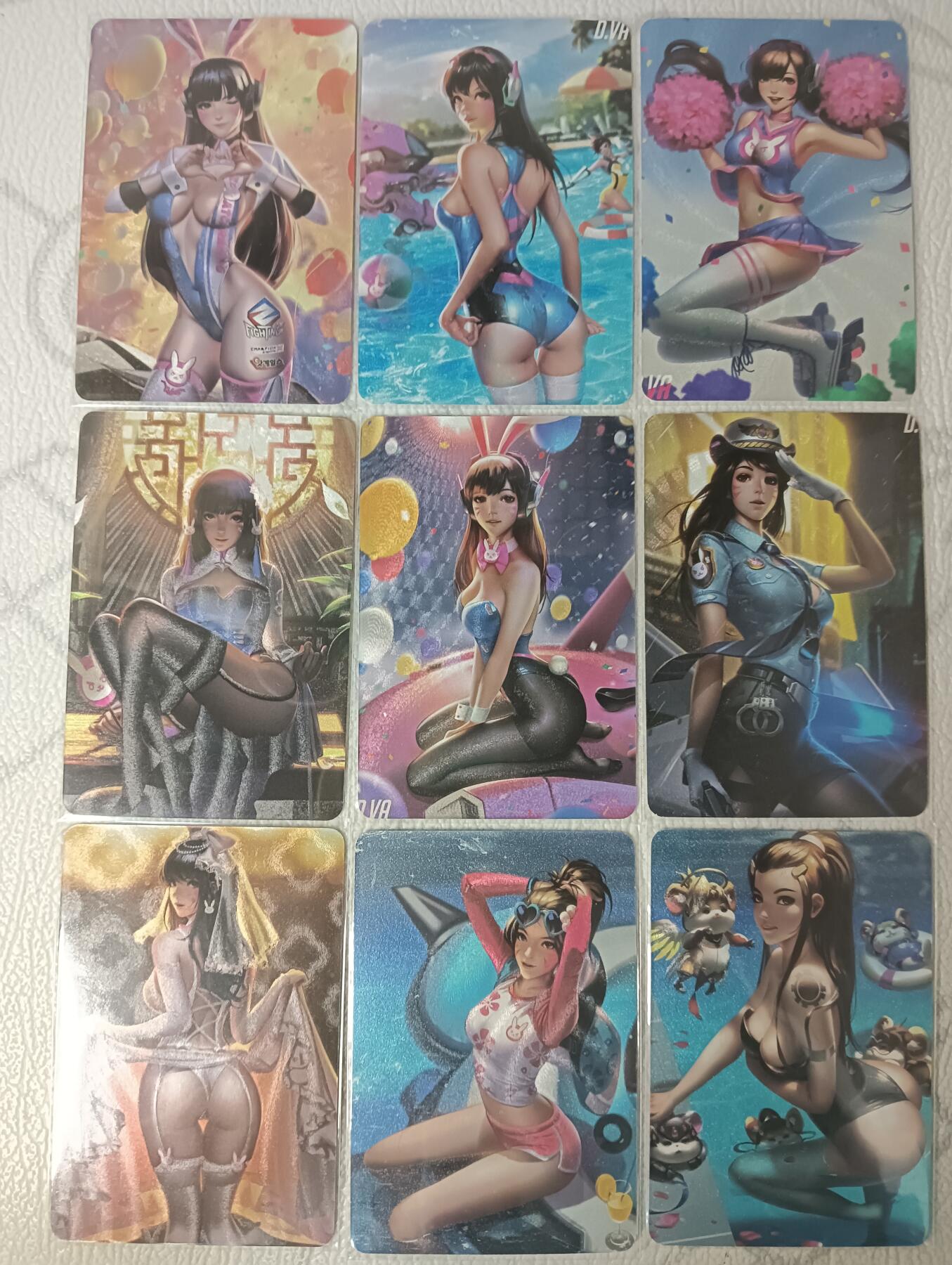 花开卡拍第30期（7月13号周日截拍，品控勿拍!!!拍品不寄存，运费5元，自制卡难免瑕疵，可能存在轻微撞角爆边等出厂瑕疵，品控介意勿拍！） 守望先锋 D.Va小套9张（卡背艺术版）粗闪