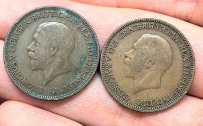 南宋泉阁俄币 外币 国币 专场第十四期【送拍无额外佣金】 - 英国 1930/1931年 乔治五世半便士铜币一对 通货好品 老包浆