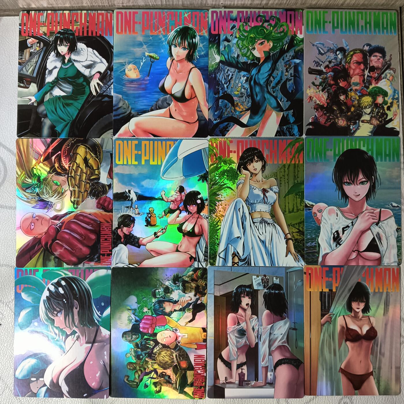 花开卡拍第30期（7月13号周日截拍，品控勿拍!!!拍品不寄存，运费5元，自制卡难免瑕疵，可能存在轻微撞角爆边等出厂瑕疵，品控介意勿拍！） 彩闪大卡道一拳超人12张a6,10.1✘13.9cm