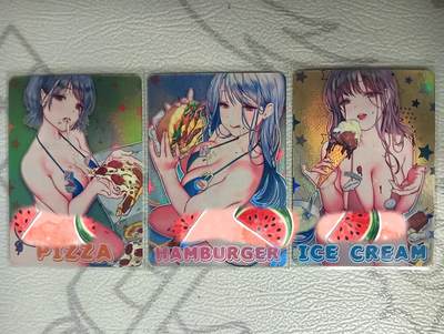 花开卡拍第30期（7月13号周日截拍，品控勿拍!!!拍品不寄存，运费5元，自制卡难免瑕疵，可能存在轻微撞角爆边等出厂瑕疵，品控介意勿拍！） - 美食少女小套3张 彩闪