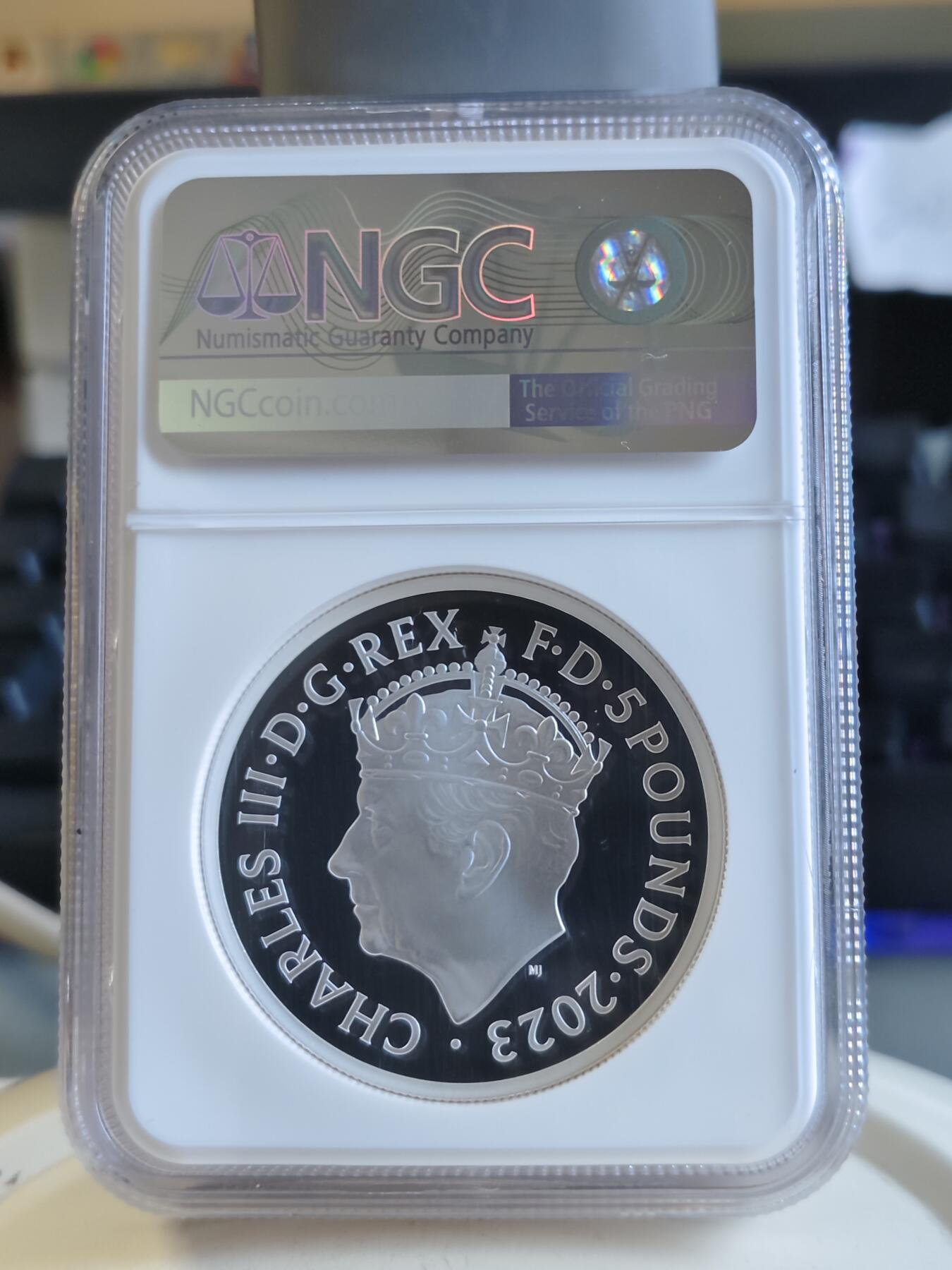 第165期拍卖【长期征集拍品】 英国2023年查尔斯三世加冕2盎司银币NGC-PF69无盒无证书,2盎司，999银