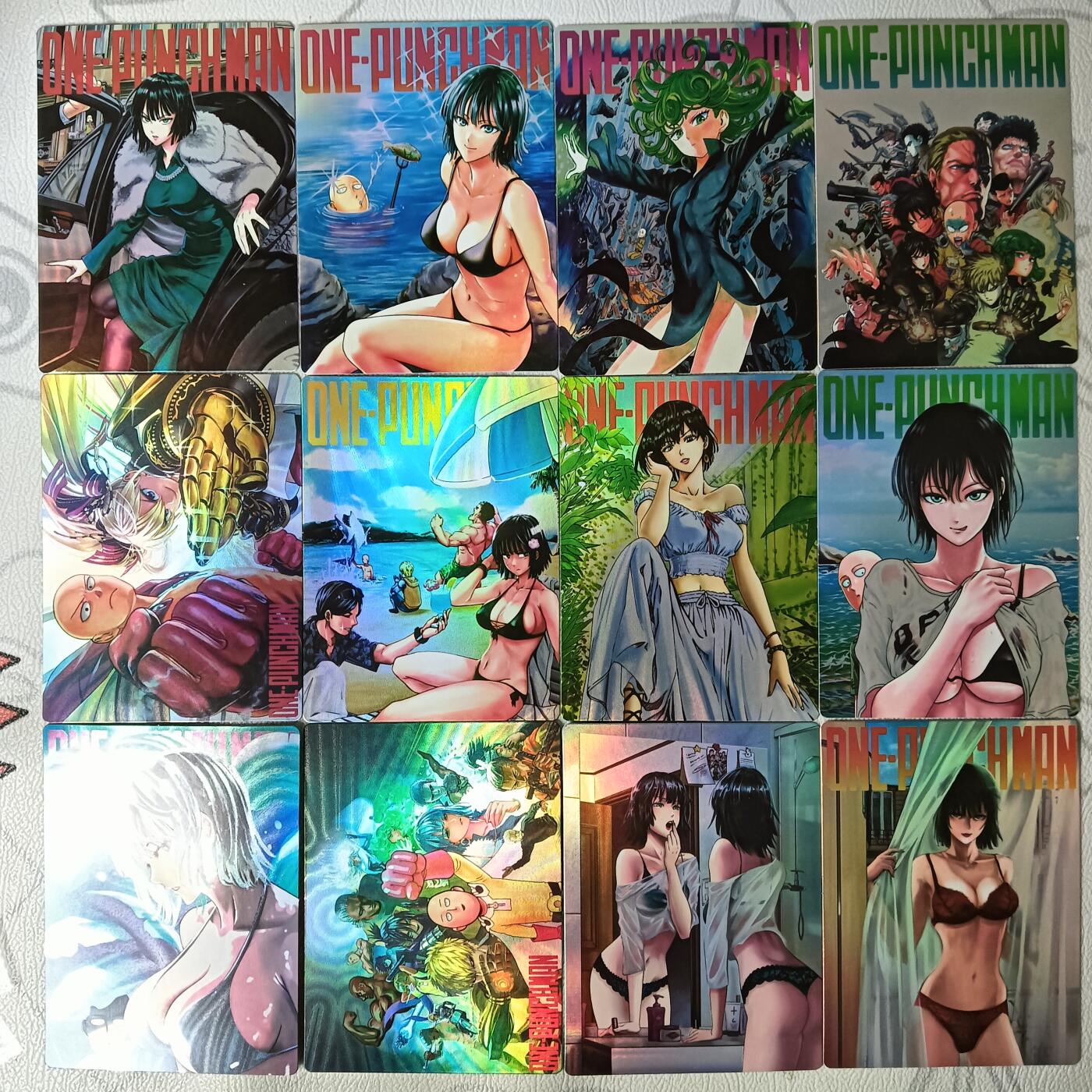 花开卡拍第30期（7月13号周日截拍，品控勿拍!!!拍品不寄存，运费5元，自制卡难免瑕疵，可能存在轻微撞角爆边等出厂瑕疵，品控介意勿拍！） 折光彩闪大卡道一拳超人12张a6,10.1✘13.9cm