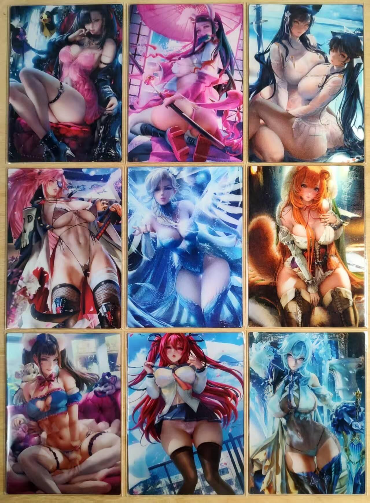 龙虎卡牌第四五场 （无佣金，满120包邮，欢迎送拍） 3D光栅卡9张 ACG美女 角度不同衣服会增减 体验新奇二渐变