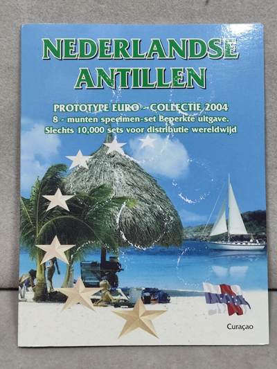 外币收藏 - 荷属安地列斯2004年 精装欧元样币套币 含2枚双色币，稀少