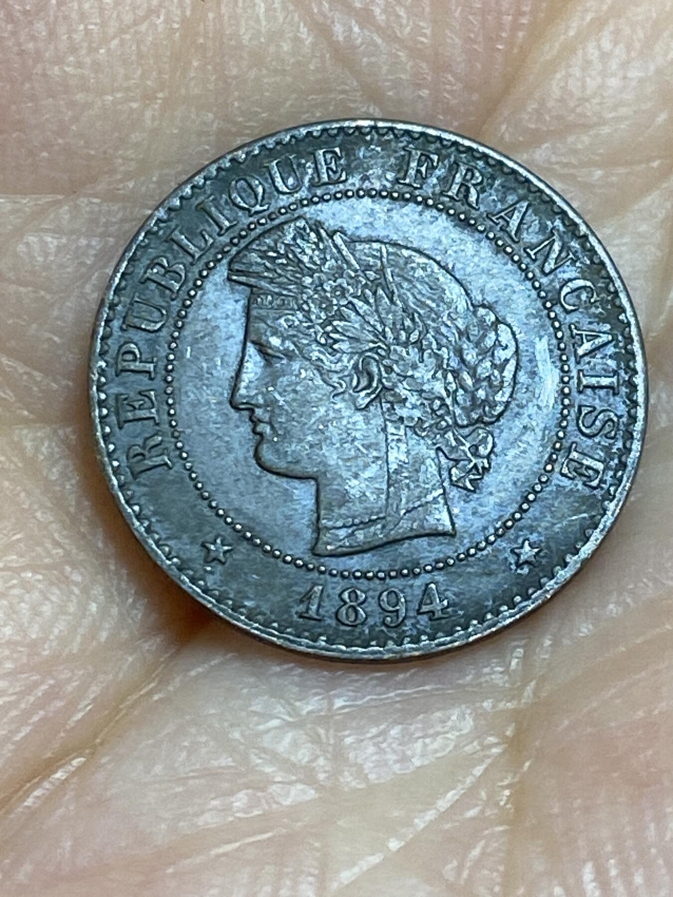 2025年第六十四场(总第九十场）外国好品散币(免佣金) 稀少好品–法国🇫🇷1894年1分(第三共和国早期，A标巴黎造)