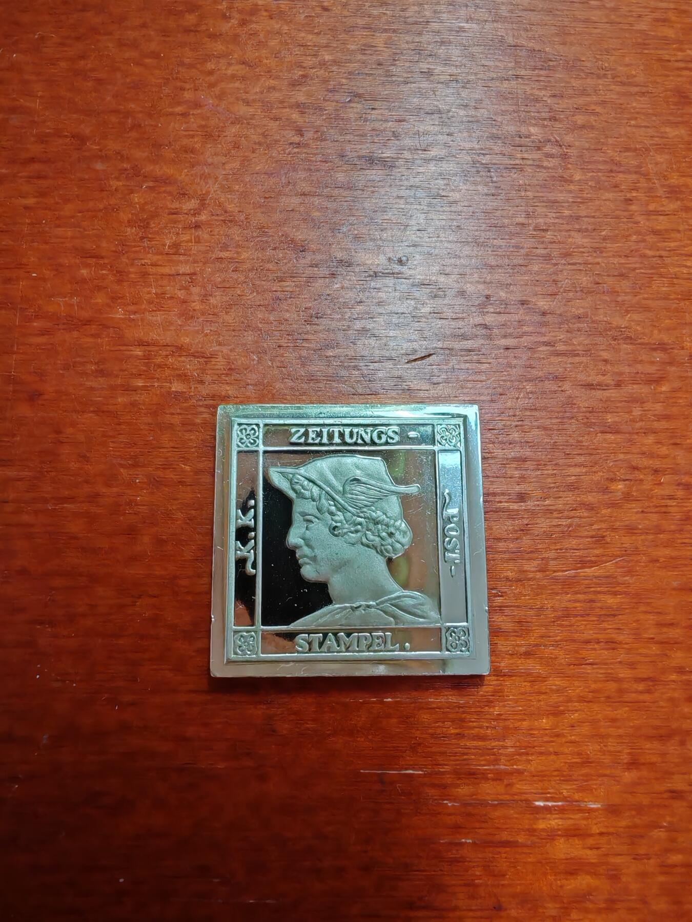 长老汇蛇年精选第二十场拍卖 世界珍邮系列之1856奥地利红色墨丘利银邮票，7.81克925银，美国富兰克林造币厂，eBay90美元