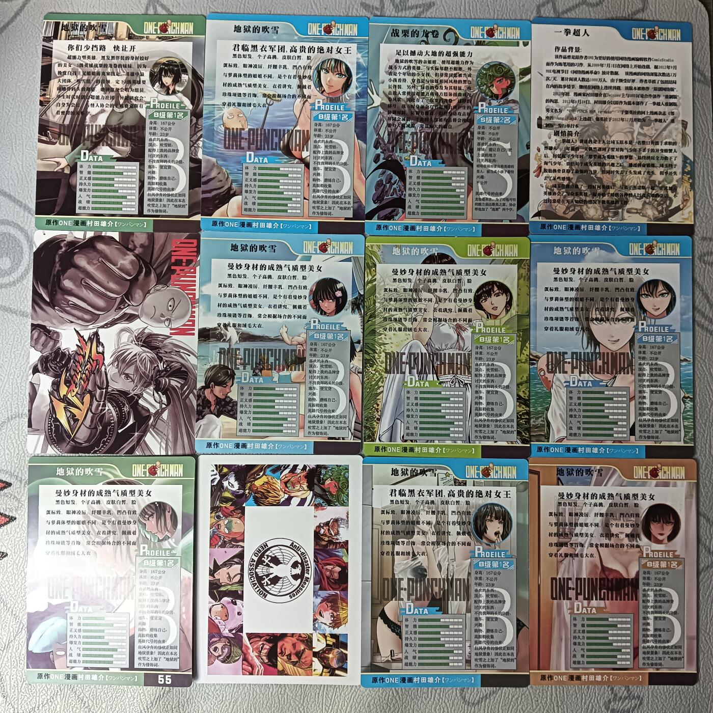 花开卡拍第30期（7月13号周日截拍，品控勿拍!!!拍品不寄存，运费5元，自制卡难免瑕疵，可能存在轻微撞角爆边等出厂瑕疵，品控介意勿拍！） 折光彩闪大卡道一拳超人12张a6,10.1✘13.9cm