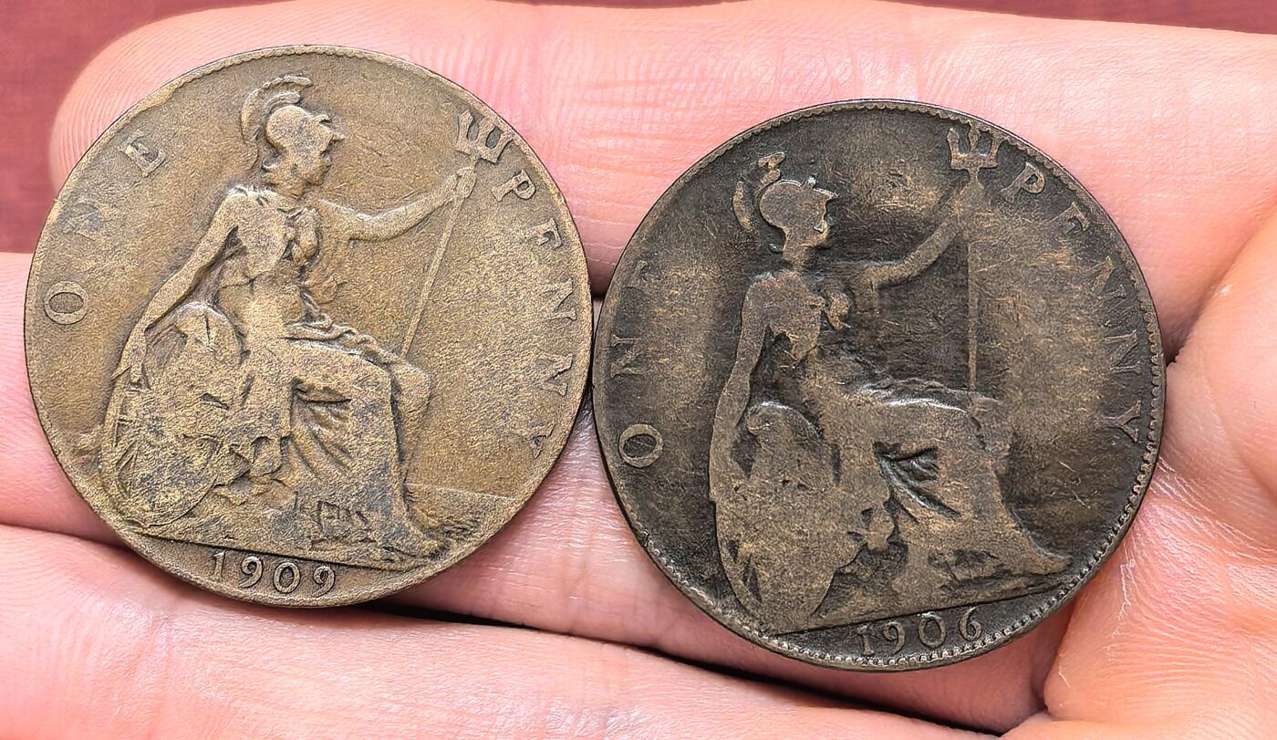 南宋泉阁俄币 外币 国币 专场第十四期【送拍无额外佣金】 英国 1906/1909年 爱德华七世1便士一对 通货 老包浆
