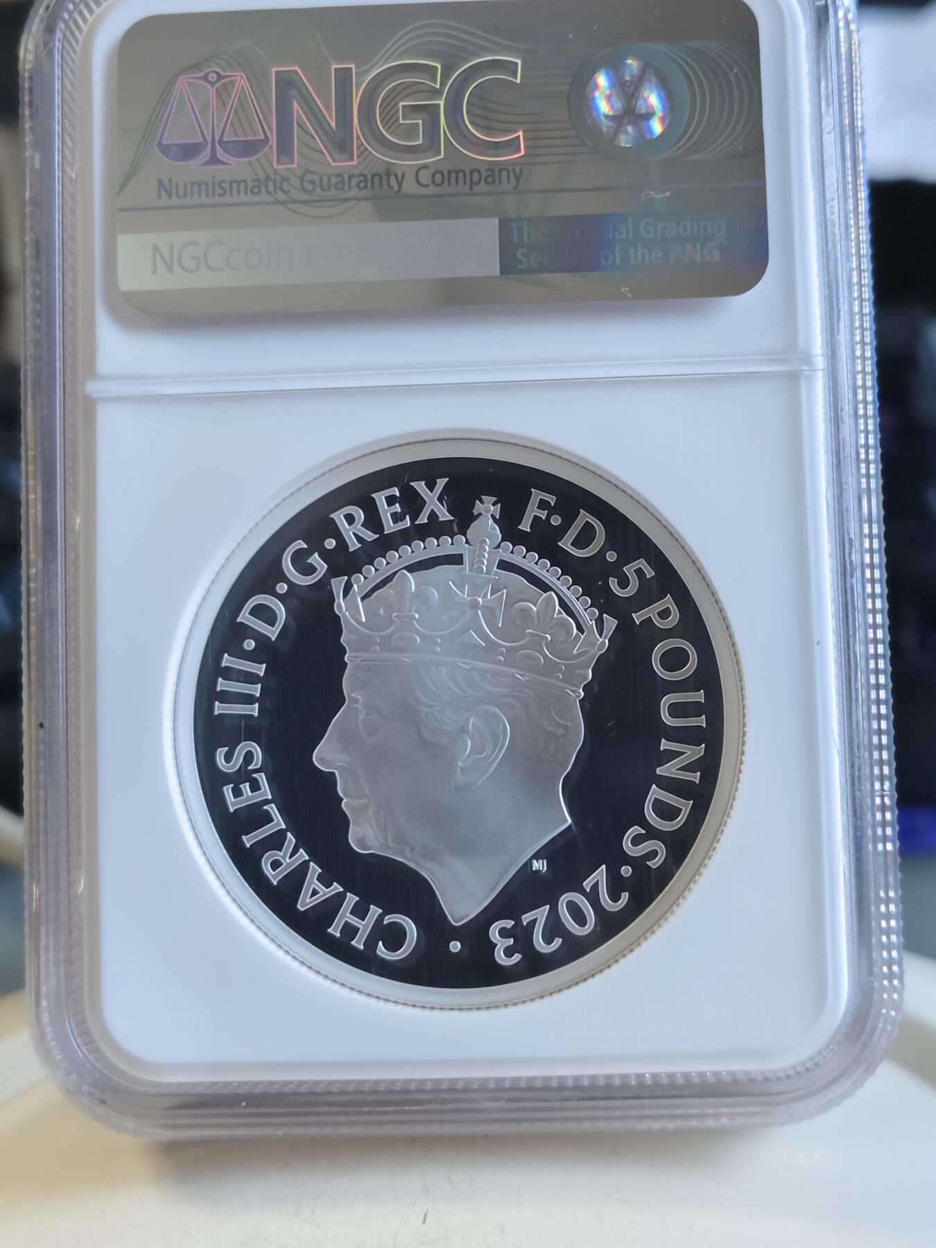 第165期拍卖【长期征集拍品】 英国2023年查尔斯三世加冕2盎司银币NGC-PF69无盒无证书,2盎司，999银