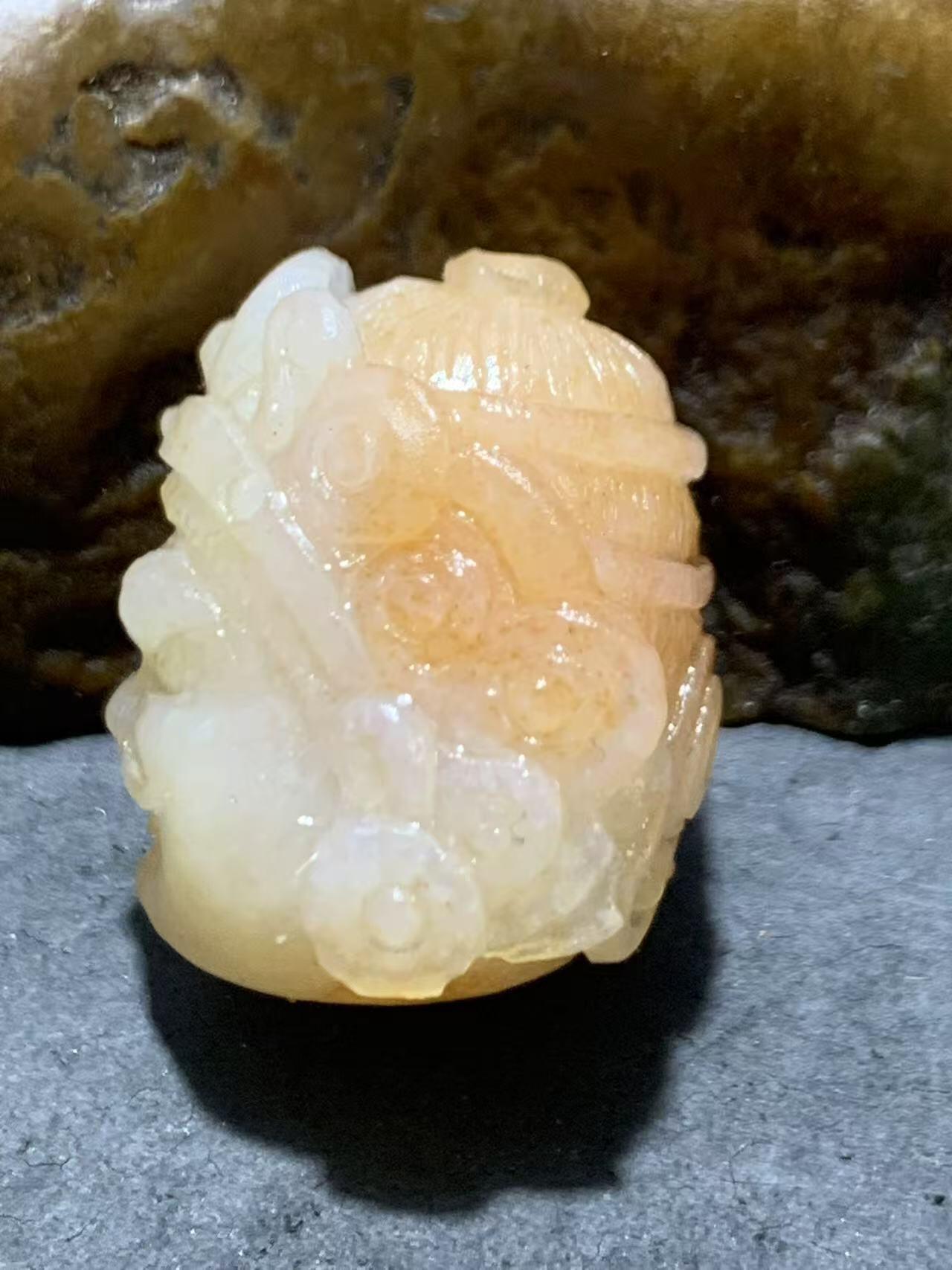 放福利！精美天然俏色朱砂点阿拉善玛瑙手工雕刻大黑天黄财神珠子