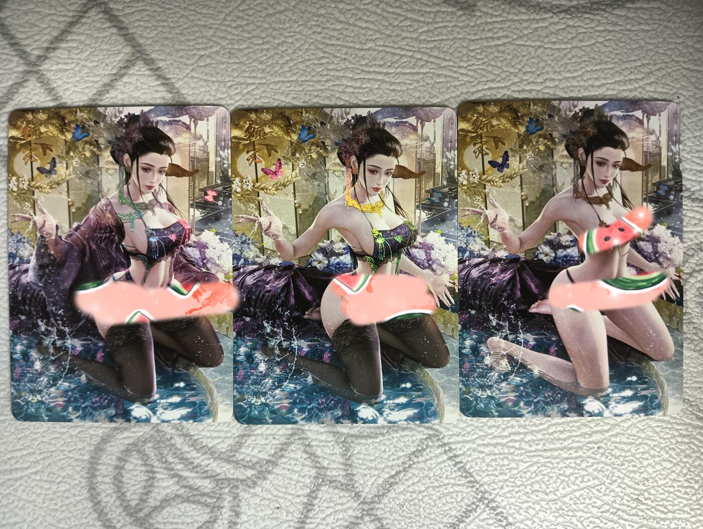 花开卡拍第30期（7月13号周日截拍，品控勿拍!!!拍品不寄存，运费5元，自制卡难免瑕疵，可能存在轻微撞角爆边等出厂瑕疵，品控介意勿拍！） 燎原卡牌，燎原三国，甄姬三张，工艺金彩