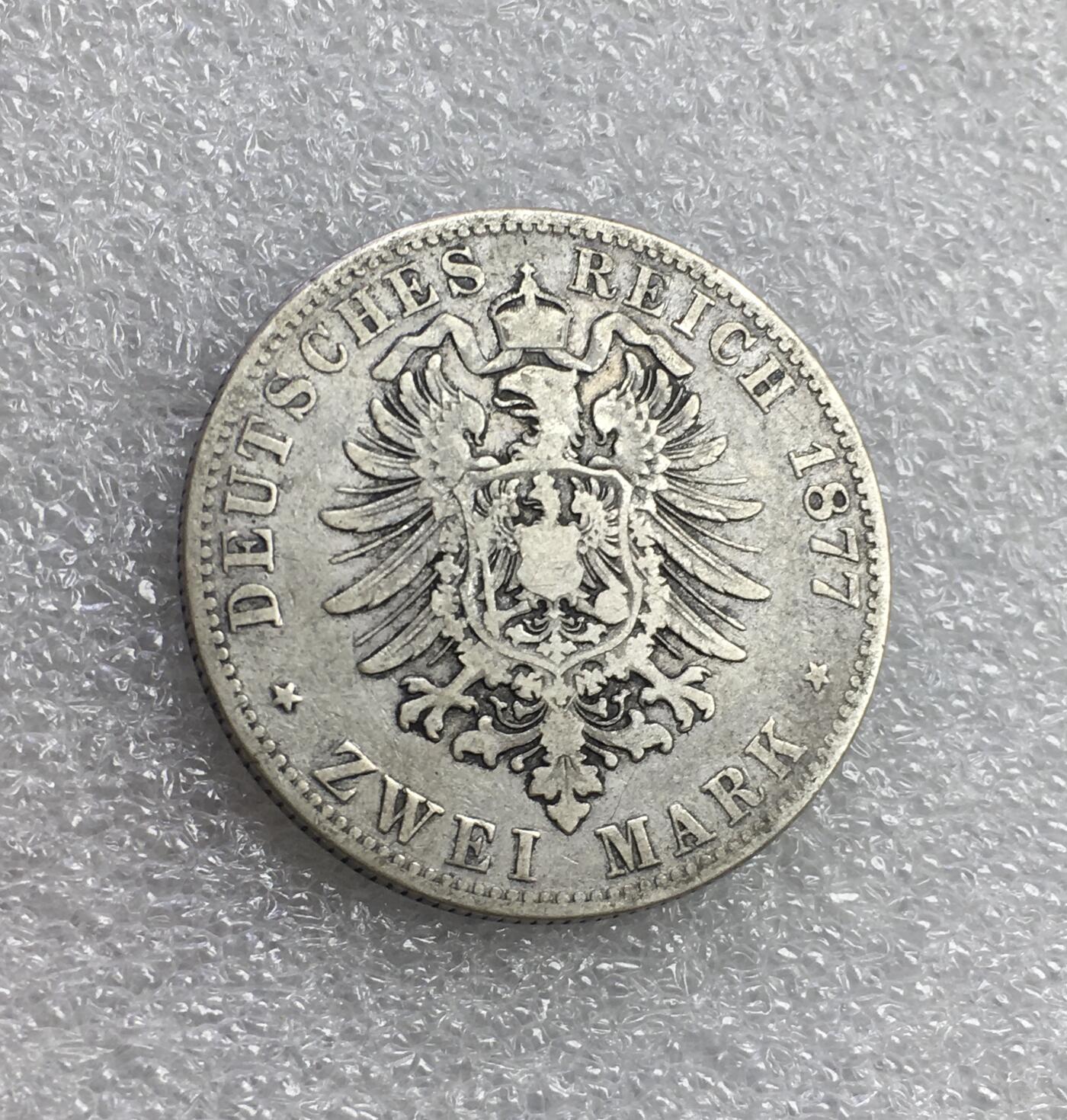 世界钱币专场拍卖 早期1877年德国汉堡自由市双狮2马克流通银币 11.1克