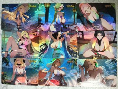 花开卡拍第30期（7月13号周日截拍，品控勿拍!!!拍品不寄存，运费5元，自制卡难免瑕疵，可能存在轻微撞角爆边等出厂瑕疵，品控介意勿拍！） - 嘎嘎鸭 横版白衣女神 折光彩闪套卡9张