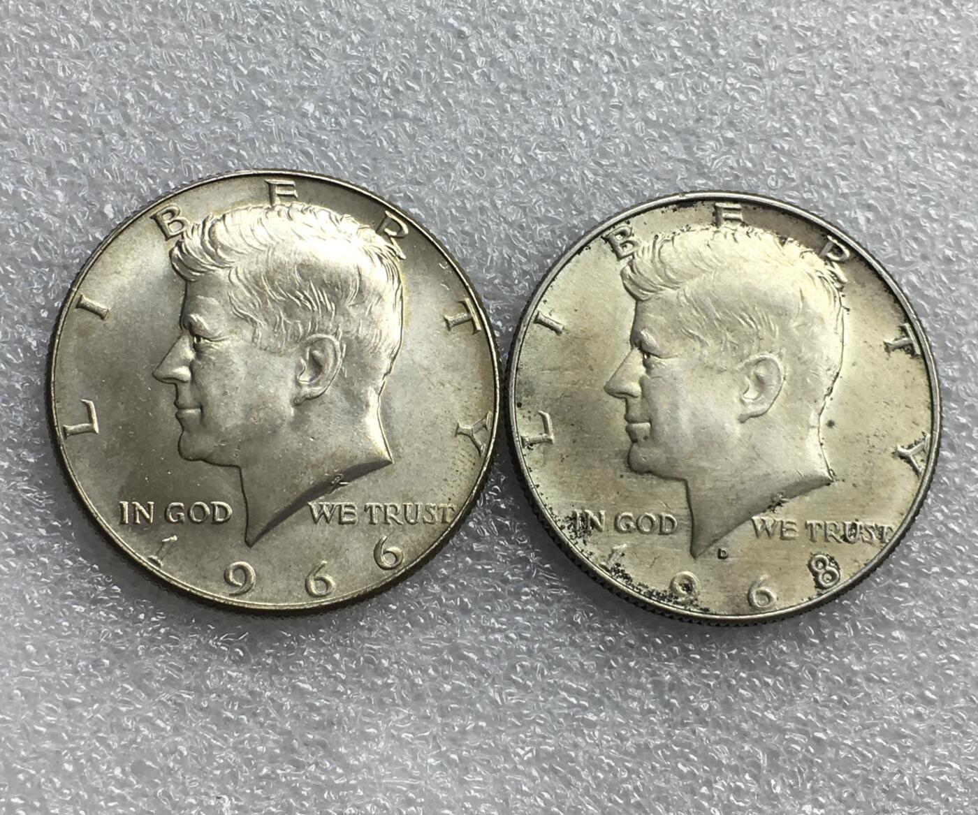 世界钱币专场拍卖 1966.68年美国肯尼迪半美元银币 2枚一组 23克