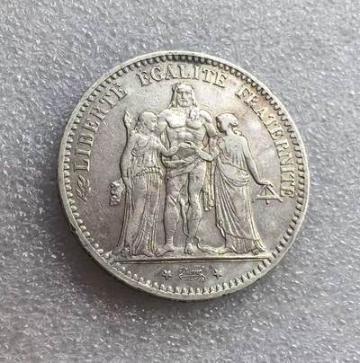世界钱币专场拍卖 - 早期1875年法国大力神5法郎流通银币 25克 