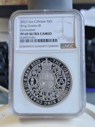 第165期拍卖【长期征集拍品】 - 英国2023年查尔斯三世加冕2盎司银币NGC-PF69无盒无证书,2盎司，999银