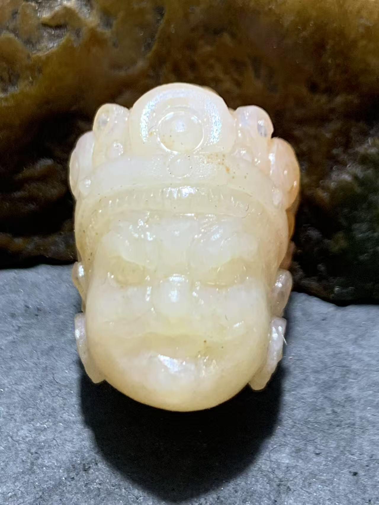 放福利！精美天然俏色朱砂点阿拉善玛瑙手工雕刻大黑天黄财神珠子
