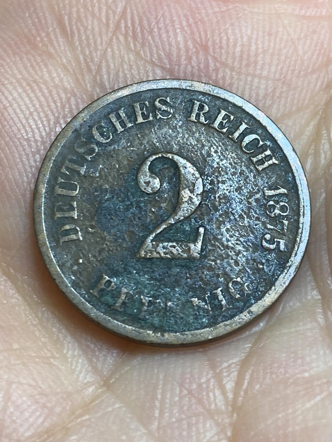 2025年第六十四场(总第九十场）外国好品散币(免佣金) 德意志帝国1875年2芬尼(短翅鹰，G标卡尔斯鲁厄造)
