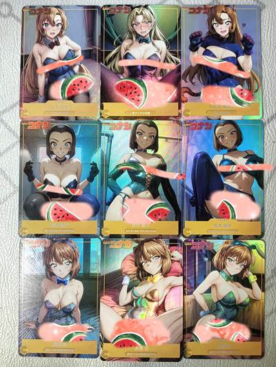 花开卡拍第30期（7月13号周日截拍，品控勿拍!!!拍品不寄存，运费5元，自制卡难免瑕疵，可能存在轻微撞角爆边等出厂瑕疵，品控介意勿拍！） - 嘎嘎鸭 柯南女角色第二弹 折光彩闪套卡9张