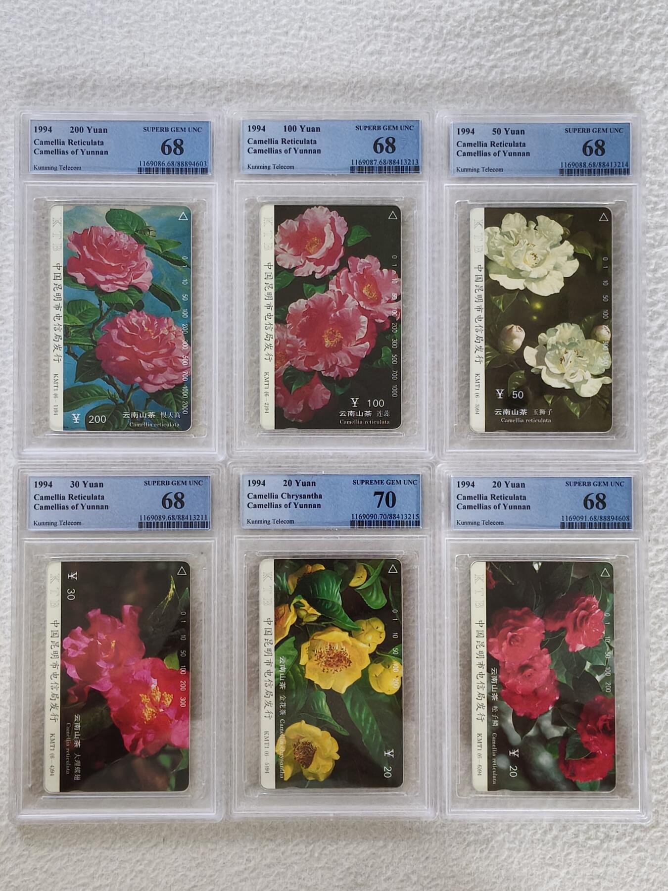 易卡拍卖第26期 云南山茶花。（精品经典品种）PCGS评级（6-5为70分，其余的五枚为68分）。如图所示！