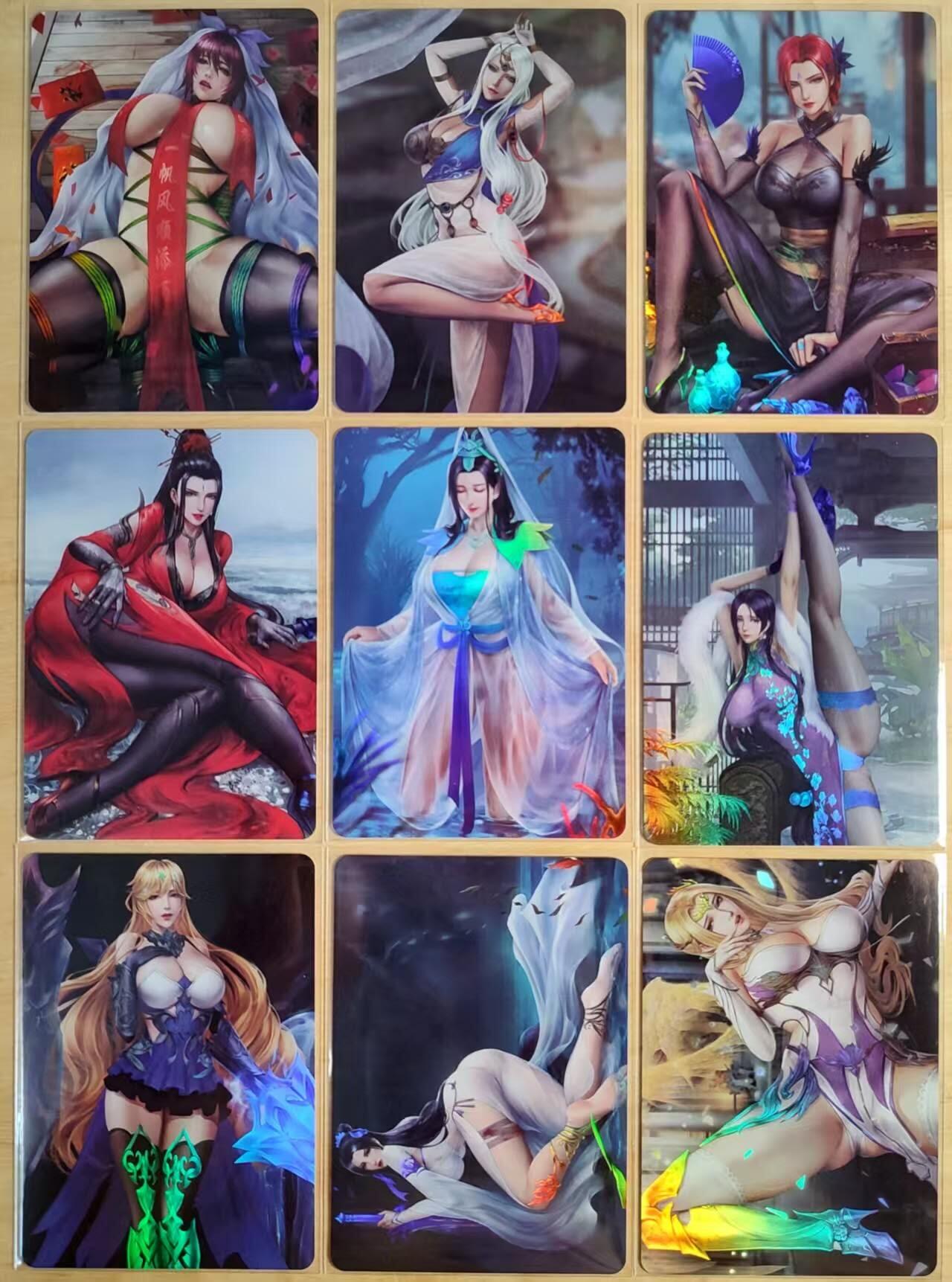 龙虎卡牌第四五场 （无佣金，满120包邮，欢迎送拍） 彩闪9张 钢蛋系列 钢蛋画风独树一帜 古风美女大开大合