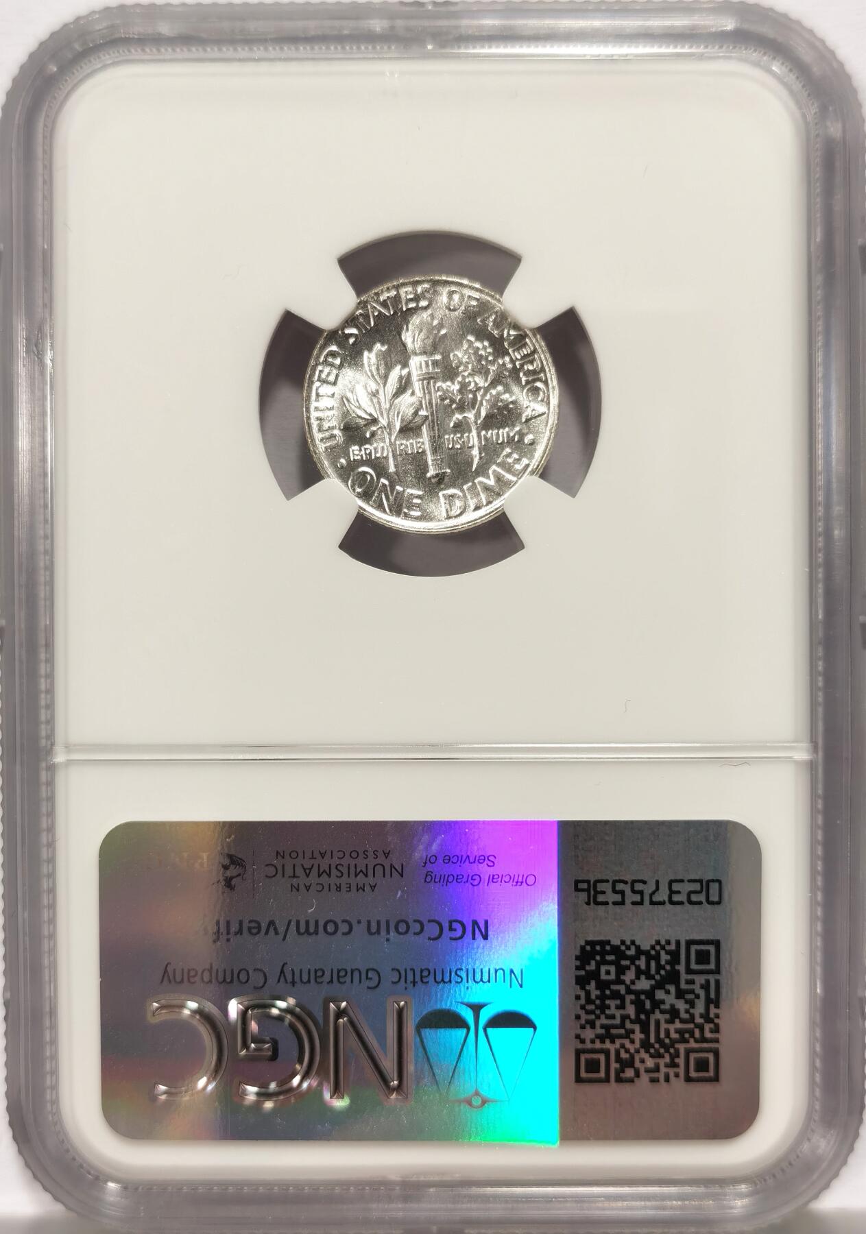 博洋堂世界钱币拍卖第130期（全场包邮） NGC MS67 美国1963年罗斯福10分银币，流通高分难得