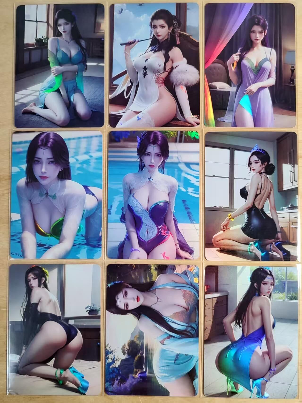 龙虎卡牌第四五场 （无佣金，满120包邮，欢迎送拍） 彩闪9张 斗破苍穹+完美世界卡牌 泳池+居家+书房 各种场景下展示给你看