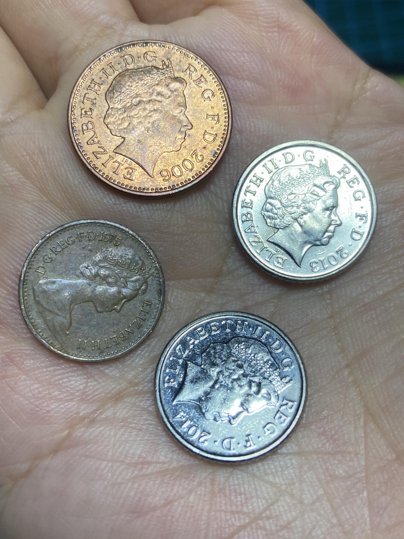 2025年第六十四场(总第九十场）外国好品散币(免佣金) 英国🇬🇧4枚：1975年1/2新便士，2006年1便士，2013年5便士，2014年5便士