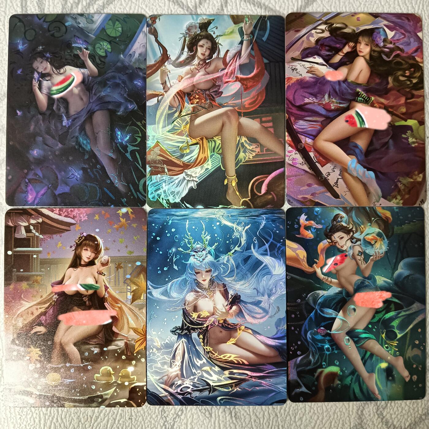 花开卡拍第30期（7月13号周日截拍，品控勿拍!!!拍品不寄存，运费5元，自制卡难免瑕疵，可能存在轻微撞角爆边等出厂瑕疵，品控介意勿拍！） 鸡腿卡牌 洛伊倾国倾城 花瓣清凉卡6张 彩闪
