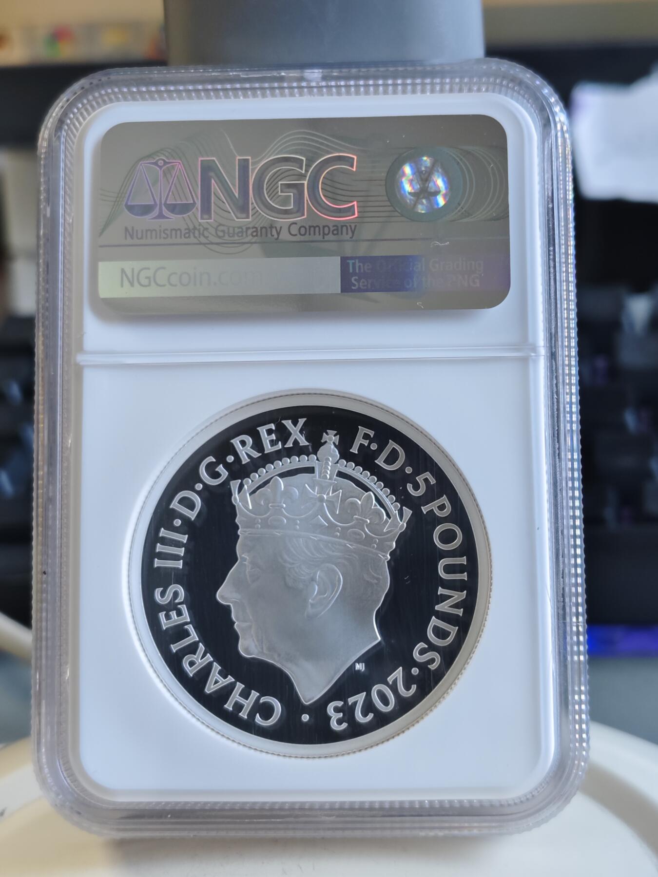 第165期拍卖【长期征集拍品】 英国2023年查尔斯三世加冕2盎司银币NGC-PF69无盒无证书,2盎司，999银