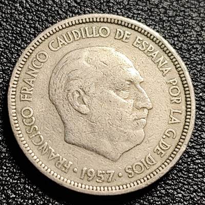 泉币菌-第50场-周末捡漏场 西班牙1957年5比塞塔 弗朗哥鹰徽23mm
