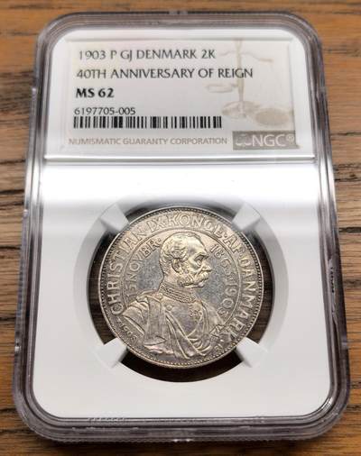 凡希社世界钱币微拍第三百零七期 - 1903P丹麦加冕纪念2克朗NGC-MS62