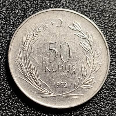 泉币菌-第50场-周末捡漏场 少见 土耳其1973年50库鲁 新娘头像 不锈钢币  25mm