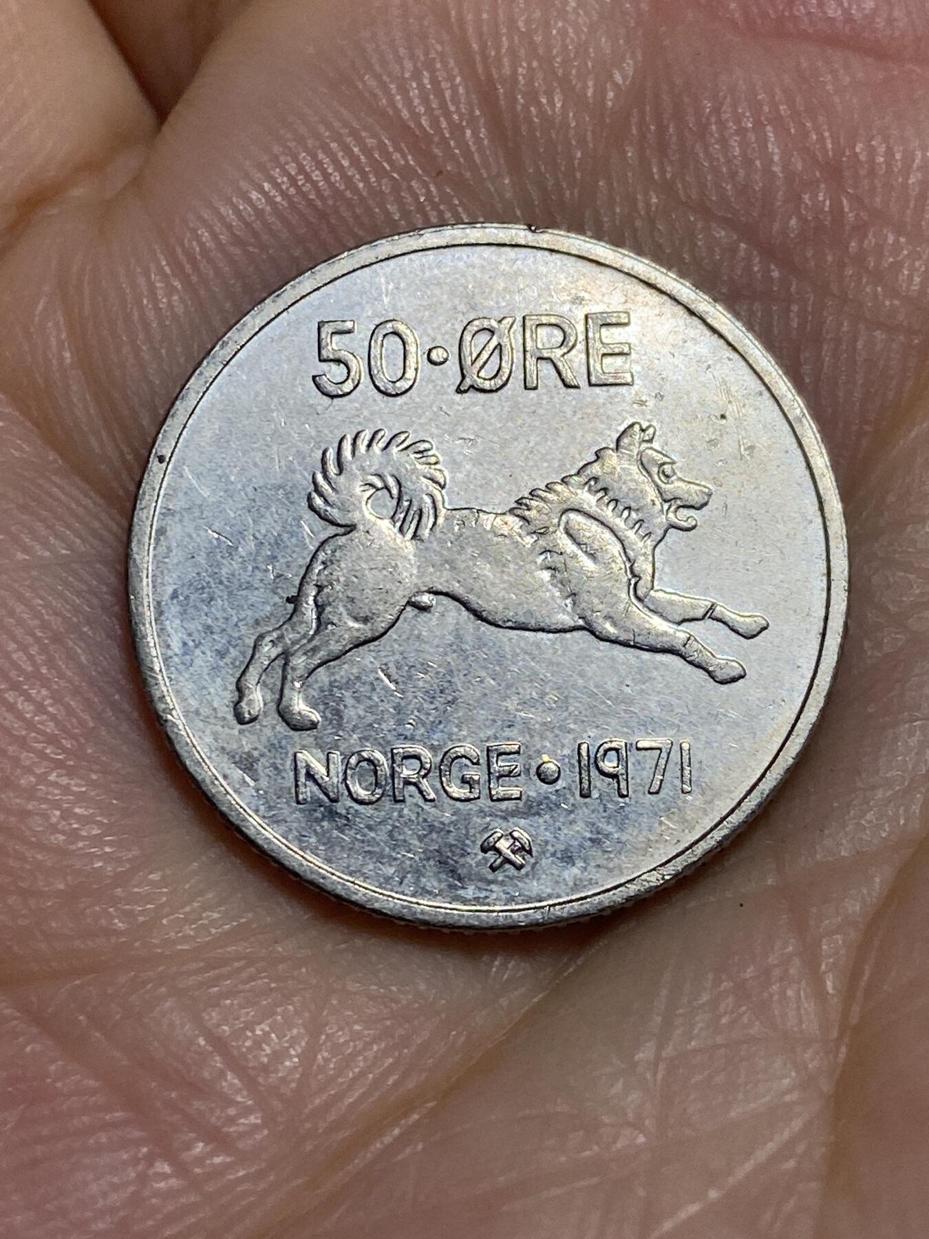 2025年第六十五场(总第九十一场）外国好品散币(免佣金) 挪威🇳🇴1971年50欧尔(奥拉夫五世时期，埃尔克猎犬图案)