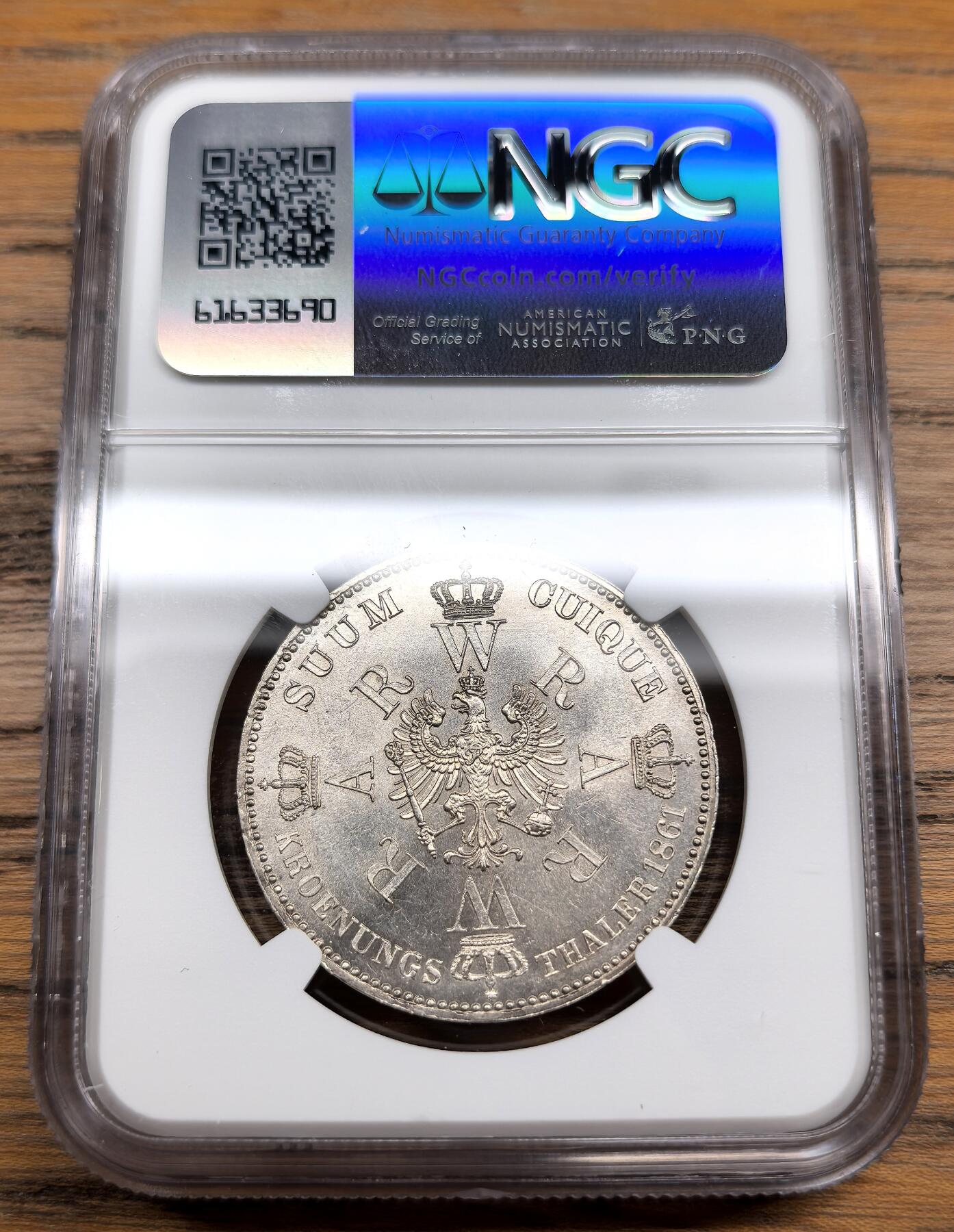 凡希社世界钱币微拍第三百零七期 1861A德国普鲁士加冕纪念泰勒NGC-MS62