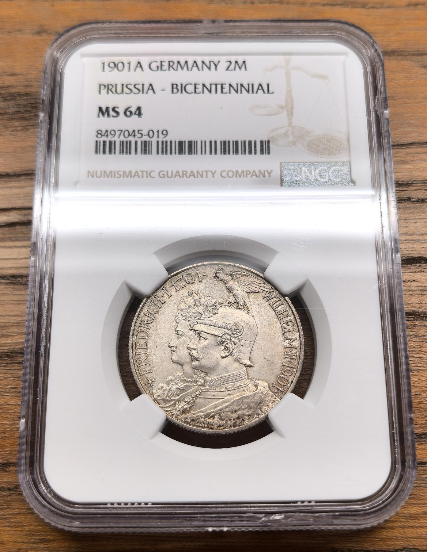 凡希社世界钱币微拍第三百零七期 1901德国普鲁士2马克纪念银币NGC-MS64