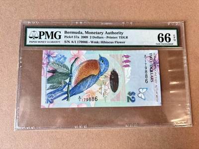 【七百期大拍 拍品火热征集中】✨Blue Auction 世界纸币精拍第694期【精】 - 【A/1冠 获奖钞】百慕大 2009年2元 蓝鸟  PMG66EPQ 