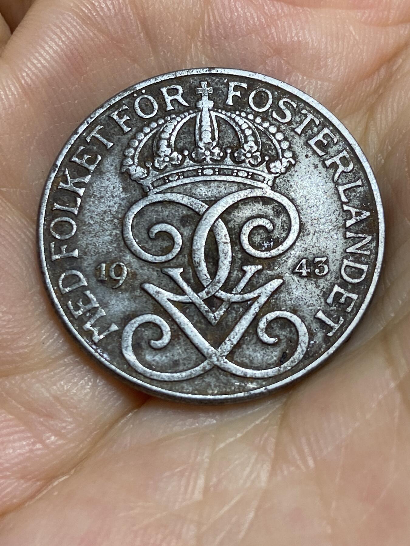 2025年第六十五场(总第九十一场）外国好品散币(免佣金) 少见–瑞典🇸🇪1943年5欧尔铁币(古斯塔夫五世，二战期间)