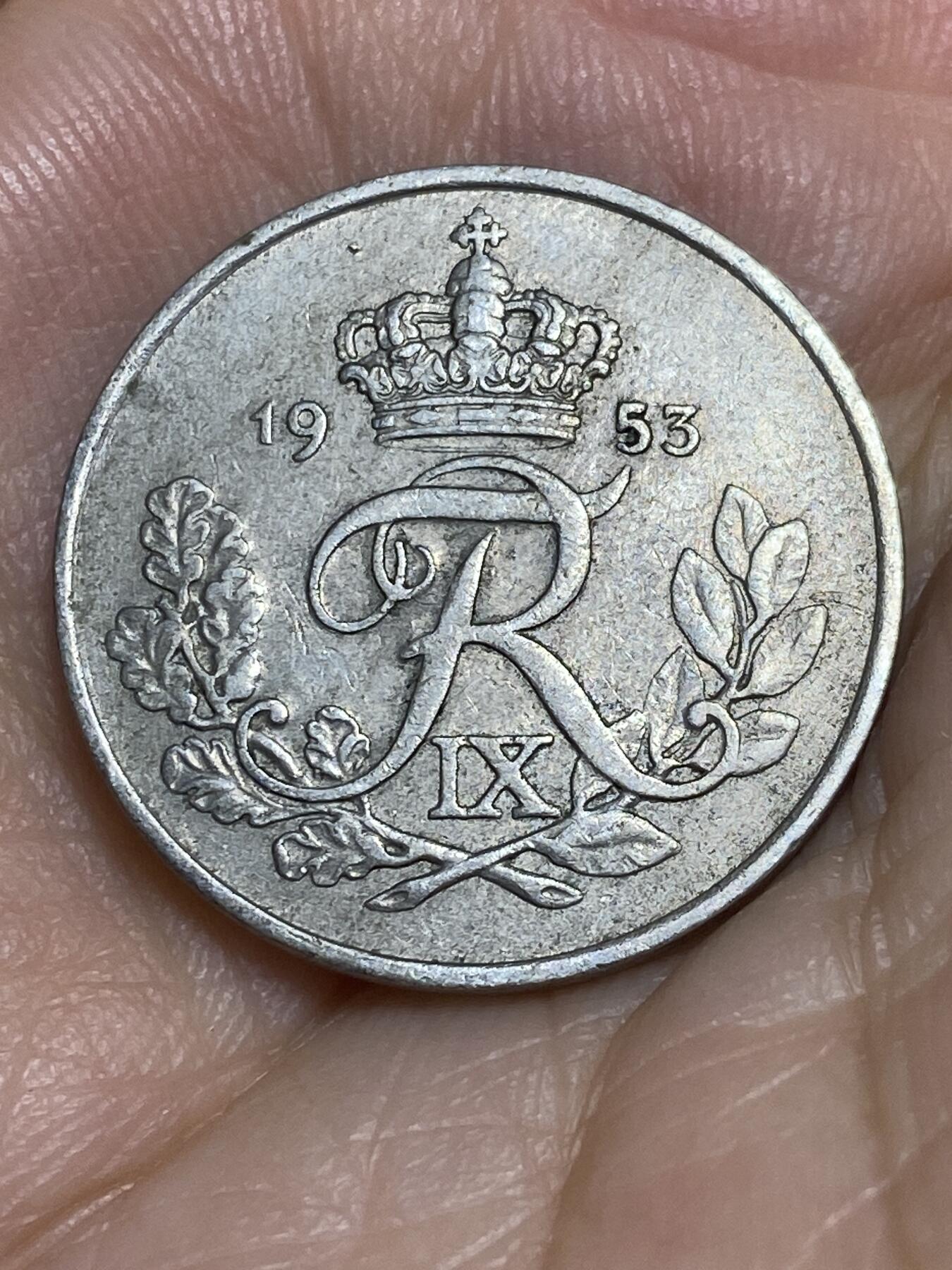 2025年第六十五场(总第九十一场）外国好品散币(免佣金) 丹麦🇩🇰1953年25欧尔(弗雷德里克九世时期，N; S版)