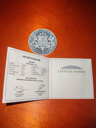 长老汇蛇年精选第二十场拍卖 1995拉脱维亚航海史10拉特银币，1盎司925银，瑞士造币厂出品，带证书