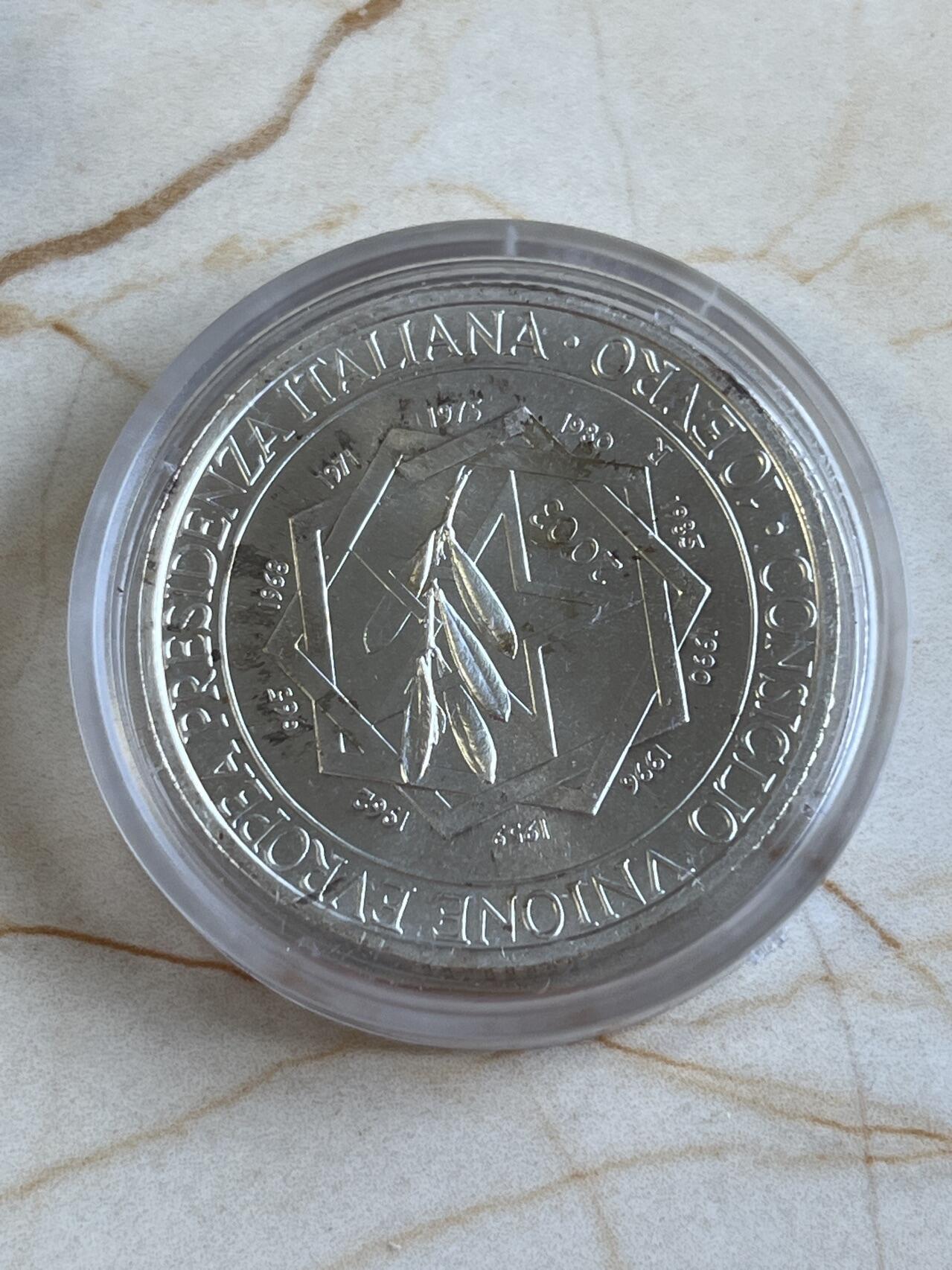 第166期拍卖【长期征集拍品】 意大利2003年欧盟轮值主席国欧罗巴女神磨砂银币，925银，22克，有氧化