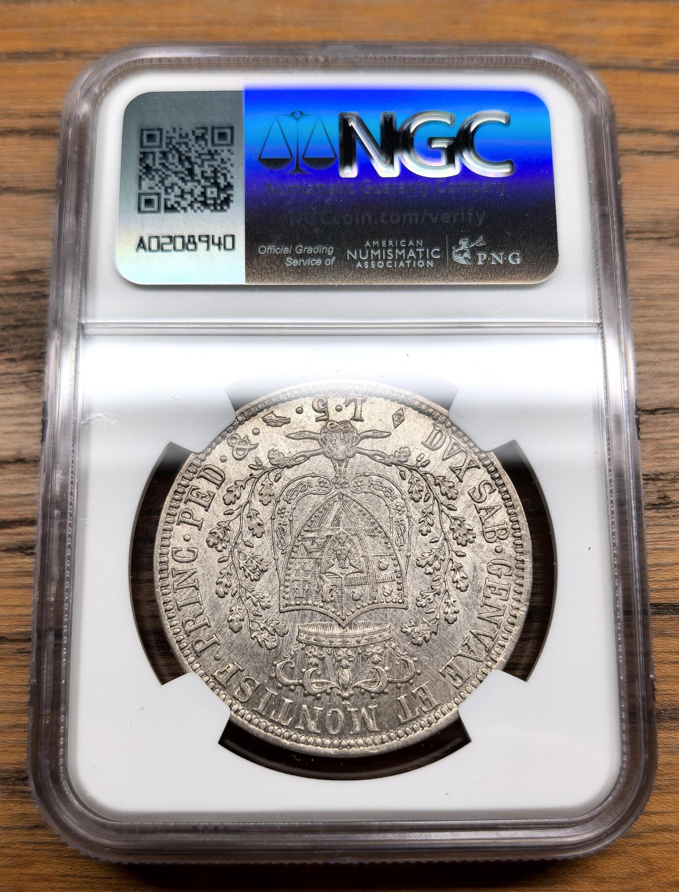 凡希社世界钱币微拍第三百零七期 1825L意大利萨丁王国5里拉大银NGC-AU55