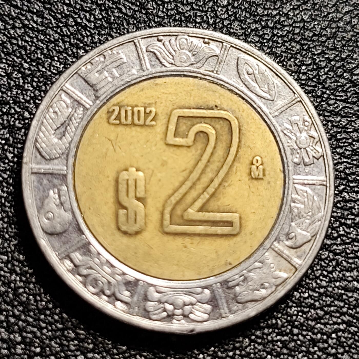 泉币菌-第50场-周末捡漏场 墨西哥2比索双色币 鹰蛇图案 玛雅文化