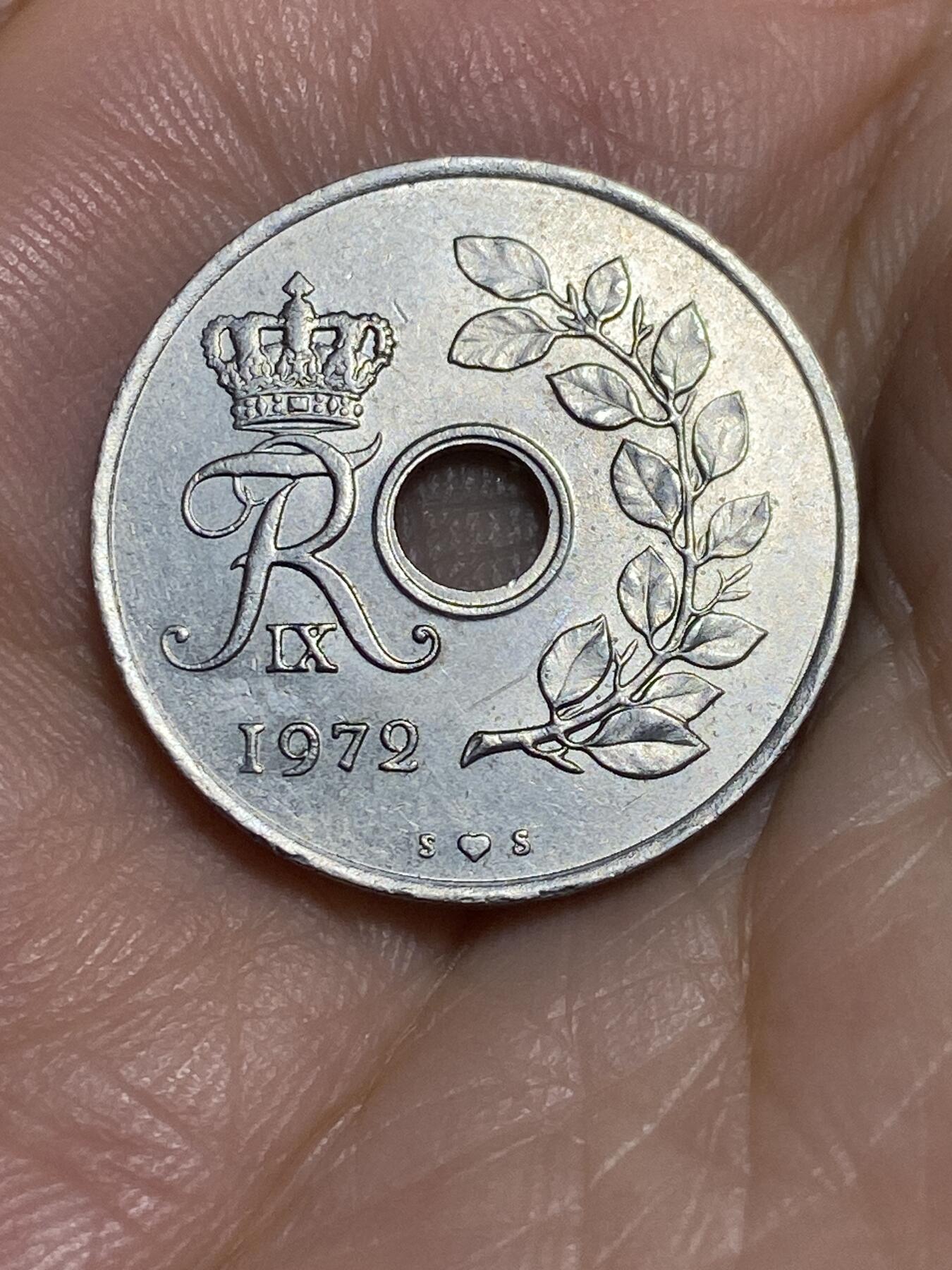 2025年第六十五场(总第九十一场）外国好品散币(免佣金) 丹麦🇩🇰1972单年份25欧尔(弗雷德里克九世逝世年，S; S版)