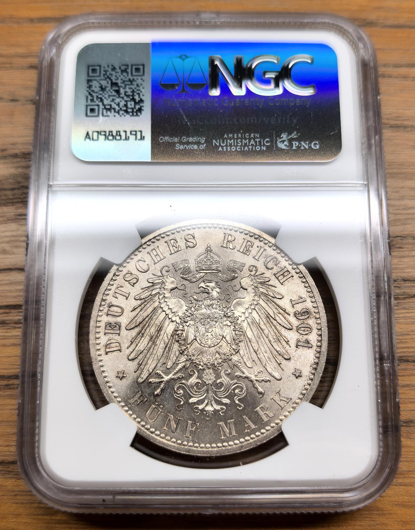 凡希社世界钱币微拍第三百零七期 1901A德国普鲁士5马克纪念大银NGC-UNCD