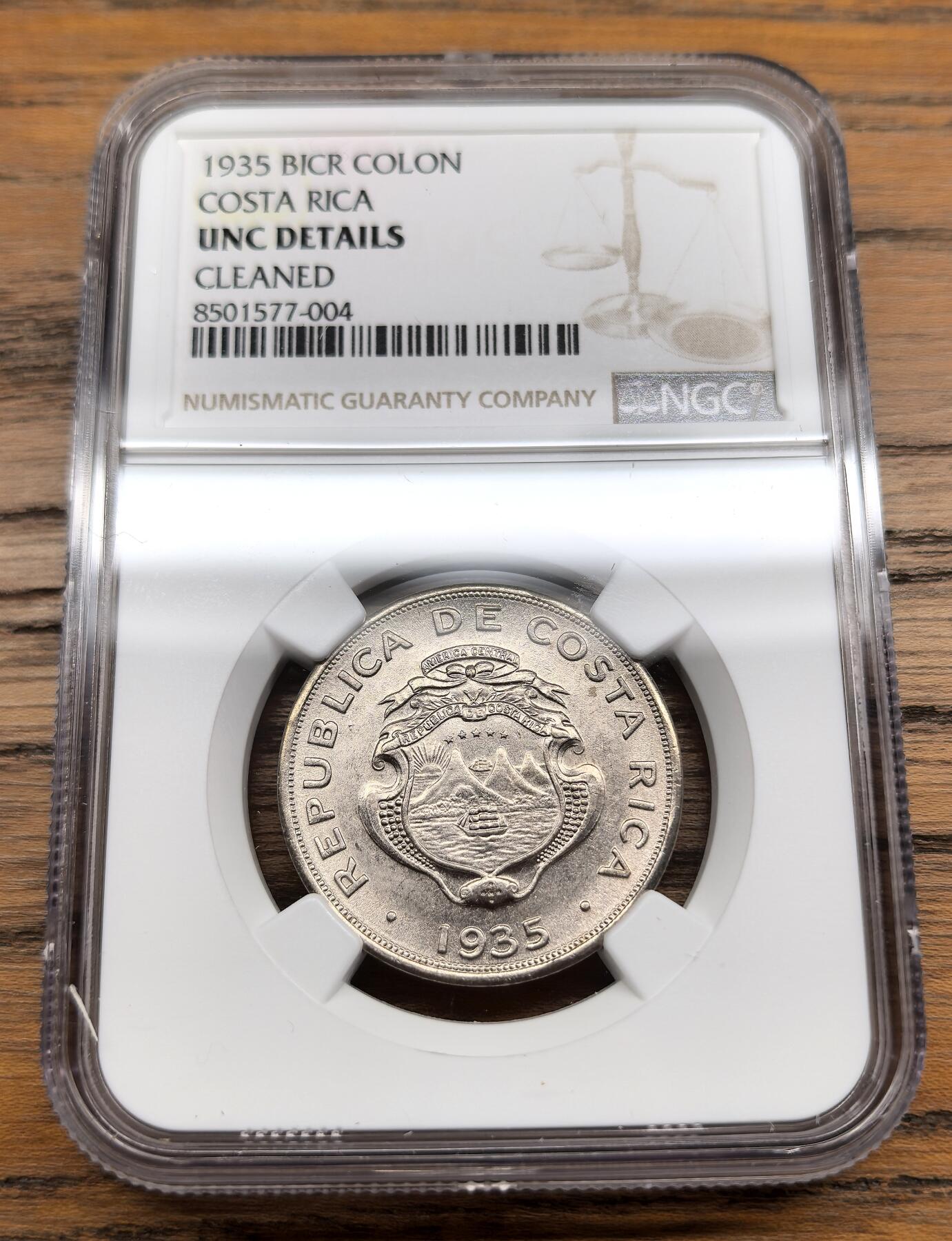 凡希社世界钱币微拍第三百零七期 1935哥斯达黎加Colon银币NGC-UNCD